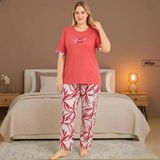 Pijamoni Kadın Milan Büyük Beden Bisiklet Yaka Kısa Kol İnce Pijama Takımı 7665/7K - 1 Adet 5Xl Kiremit