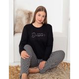 Pijamoni Kadın Milan Büyük Beden Bisiklet Yaka Uzun Kol İnce Pijama Takımı 7666/12- 1 Adet Siyah-4XL