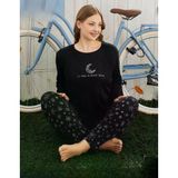 Pijamoni Kadın Milan Büyük Beden Bisiklet Yaka Uzun Kol İnce Pijama Takımı 7666/21 - 1 Adet Siyah 5Xl
