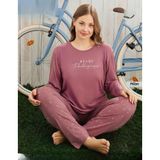 Pijamoni Kadın Milan Büyük Beden Bisiklet Yaka Uzun Kol İnce Pijama Takımı 7666/26 - 1 Adet 4Xl Gül Kurusu