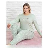 Pijamoni Kadın Milan Büyük Beden Bisiklet Yaka Uzun Kol İnce Pijama Takımı 7666/28 - 1 Adet 3Xl Su Yeşil