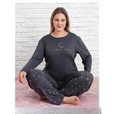 Pijamoni Kadın Milan Büyük Beden Bisiklet Yaka Uzun Kol İnce Pijama Takımı 7666/30 - 1 Adet Füme 3Xl