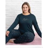Pijamoni Kadın Milan Büyük Beden Bisiklet Yaka Uzun Kol Ince Pijama Takımı 7666/33 - 1 Adet - Petrol - 3XL