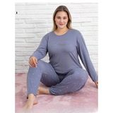 Pijamoni Kadın Milan Büyük Beden Bisiklet Yaka Uzun Kol İnce Pijama Takımı 7666/34 - 1 Adet 4Xl Lila