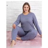 Pijamoni Kadın Milan Büyük Beden Bisiklet Yaka Uzun Kol İnce Pijama Takımı 7666/34 - 1 Adet