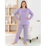 Pijamoni Kadın Milan Büyük Beden Bisiklet Yaka Uzun Kol İnce Pijama Takımı 7666/36 - 1 Adet 5Xl Lila