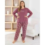 Pijamoni Kadın Milan Büyük Beden Bisiklet Yaka Uzun Kol İnce Pijama Takımı 7666/38 - 1 Adet 4Xl Gül Kurusu