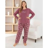 Pijamoni Kadın Milan Büyük Beden Bisiklet Yaka Uzun Kol İnce Pijama Takımı 7666/38 - 1 Adet