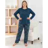 Pijamoni Kadın Milan Büyük Beden Bisiklet Yaka Uzun Kol İnce Pijama Takımı 7666/40 - 1 Adet 4Xl Petrol