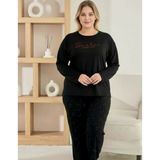 Pijamoni Kadın Milan Büyük Beden Bisiklet Yaka Uzun Kol İnce Pijama Takımı 7666/46 - 1 Adet 4Xl Siyah