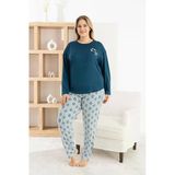 Pijamoni Kadın Milan Büyük Beden Bisiklet Yaka Uzun Kol İnce Pijama Takımı 7666/50 - 1 Adet 3Xl Petrol