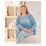 Pijamoni Kadın Sofya Büyük Beden Bisiklet Yaka Uzun Kol İnce Pijama Takımı 8720/1- 1 Adet 4Xl Mavi