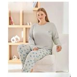 Pijamoni Kadın Sofya Büyük Beden Bisiklet Yaka Uzun Kol İnce Pijama Takımı 8720/2- 1 Adet Gri 3Xl