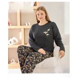 Pijamoni Kadın Sofya Büyük Beden Bisiklet Yaka Uzun Kol İnce Pijama Takımı 8720/9- 1 Adet Siyah 3Xl