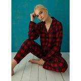 Pijamoni Kadın Süet Boydan Düğmeli Pijama Takımı - 5660-1 - 2XL - Kırmızı