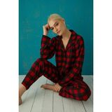 Pijamoni Kadın Süet Boydan Düğmeli Pijama Takımı - 5660-1 - XL - Kırmızı