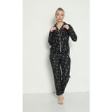 Pijamoni Kadın Süet Boydan Düğmeli Pijama Takımı - 5660-16 - L - Siyah