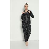 Pijamoni Kadın Süet Boydan Düğmeli Pijama Takımı - 5660-16 - M - Siyah