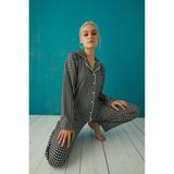 Pijamoni Kadın Süet Boydan Düğmeli Pijama Takımı - 5660-4 - L - Siyah