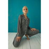 Pijamoni Kadın Süet Boydan Düğmeli Pijama Takımı - 5660-4 - XL - Siyah