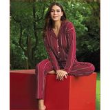 Pijamoni Kadın Süet Önden Düğmeli Likralı Pijama Takımı 6 - 1 Adet Kırmızı-XL