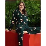 Pijamoni Kadın Süet Önden Düğmeli Likralı Pijama Takımı 9 - 1 Adet Yeşil-L