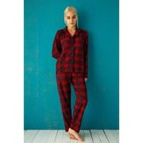Pijamoni Kadın Süet Önden Düğmeli Pijama Takımı 56603 - 1 Adet Kırmızı-XL