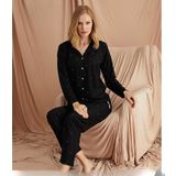 Pijamoni Kadın Süet Önden Düğmeli Pijama Takımı 56607 - 1 Adet Siyah-L