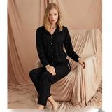 Pijamoni Kadın Süet Önden Düğmeli Pijama Takımı 56607 - 1 Adet Siyah-XL