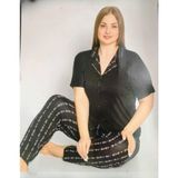 Pijamoni Kadın Viskon Büyük Beden Kısa Kol Boydan Düğmeli İnce Pijama Takımı 7550/1 - 1 Adet Siyah-5XL