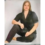 Pijamoni Kadın Viskon Büyük Beden Kısa Kol Boydan Düğmeli İnce Pijama Takımı 7550/3 - 1 Adet Siyah-3XL