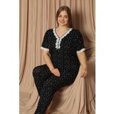 Pijamoni Kadın Viskon Büyük Beden Kısa Kol V Yaka İnce Pijama Takımı 7530/2 - 1 Adet Siyah-3XL