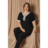Pijamoni Kadın Viskon Büyük Beden Kısa Kol V Yaka İnce Pijama Takımı 7530/2 - 1 Adet Siyah-4XL