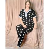 Pijamoni Kadın Viskon Büyük Beden Kısa Kol V Yaka İnce Pijama Takımı 7530/5 - 1 Adet Siyah-4XL