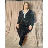 Pijamoni Kadın Viskon Büyük Beden Uzun Kol V Yakası Nakışlı İnce Pijama Takımı 7525/4 - 1 Adet Siyah-5XL
