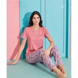 Pijamoni Kadın Viskoz Likralı Düğme Yaka Kaşkorse Patlı Kısa Kol Pijama Takımı 5520-2 / 1 Adet - 2XL - Pembe