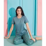 Pijamoni Kadın Viskoz Likralı Düğme Yaka Kaşkorse Patlı Kısa Kol Pijama Takımı 5520-4 / 1 Adet - S - M - Yeşil
