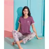 Pijamoni Kadın Viskoz Likralı Düğme Yaka Kaşkorse Patlı Kısa Kol Pijama Takımı 5520-5 / 1 Adet 2Xl Mor