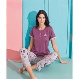 Pijamoni Kadın Viskoz Likralı Düğme Yaka Kaşkorse Patlı Kısa Kol Pijama Takımı 5520-5 / 1 Adet