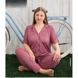 Pijamoni Milan Gömlek Yaka Önden Düğmeli Battal Beden Kısa Kollu Pijama Takımı 7560 - Gülkurusu - 3XL