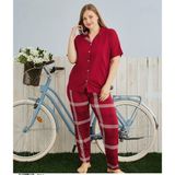 Pijamoni Milan Gömlek Yaka Önden Düğmeli Battal Beden Kısa Kollu Pijama Takımı 7560 - Kırmızı - 5XL