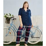 Pijamoni Milan Gömlek Yaka Önden Düğmeli Battal Beden Kısa Kollu Pijama Takımı 7560 - Lacivert - 3XL