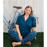 Pijamoni Milan Gömlek Yaka Önden Düğmeli Battal Beden Kısa Kollu Pijama Takımı 7560 - Petrol - 3XL