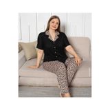 Pijamoni Milan Gömlek Yaka Önden Düğmeli Battal Beden Kısa kollu Pijama Takımı 7560
