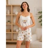 Pijamoni Oslo Kumaş Ip Askılı Şortlu Kadın Pijama Takımı - Beyaz - S - M