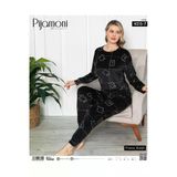 Pijamoni Yumuşak Fransız Kadife Ayı Desenli Siyah Pijama Takımı