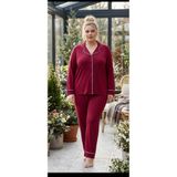 PİJAMOOD Büyük Beden Kadın Bordo Uzun Kollu Pamuklu Önden Düğmeli Biyeli Pijama Takımı