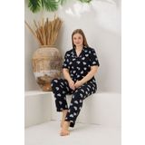 PİJAMOOD Kadın Battal Beden Kısa Kollu Pamuklu Önden Düğmeli Pijama Takımı