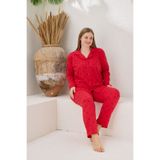 PİJAMOOD Kadın Pamuklu Battal Beden Düğmeli Kalp Desenli Pijama Takımı