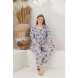 PİJAMOOD Kadın Pamuklu Düğmeli Uzun Kollu Pijama Takımı